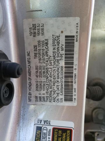 5J6RM4H37GL000968 - 2016 HONDA CR-V LX SILVER photo 13