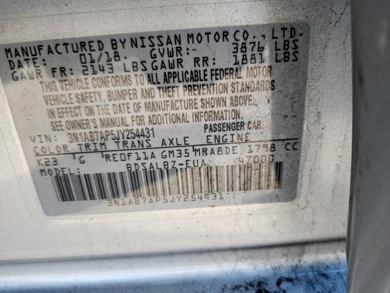 3N1AB7AP5JY254431 - 2018 NISSAN SENTRA S SILVER photo 12