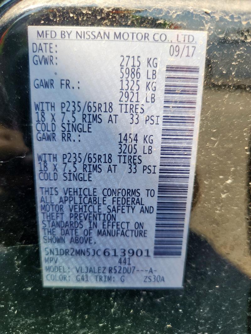5N1DR2MN5JC613901 - 2018 NISSAN PATHFINDER S Qara foto 10
