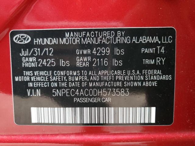 5NPEC4AC0DH573583 - 2013 HYUNDAI SONATA SE RED photo 12