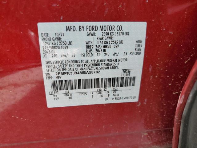 2FMPK3J94MBA58782 - 2021 FORD EDGE SEL RED photo 13