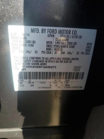 1FM5K8D88FGA00273 - 2015 FORD EXPLORER XLT GRAY photo 13