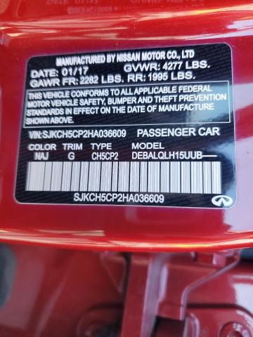 SJKCH5CP2HA036609 - 2017 INFINITI QX30 BASE أحمر صورة 13