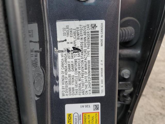 2HGFE2F56NH569398 - 2022 HONDA CIVIC SPORT GRAY photo 12