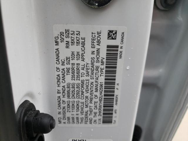 2HKRW1H82LH425961 - 2020 HONDA CR-V EXL WHITE photo 12