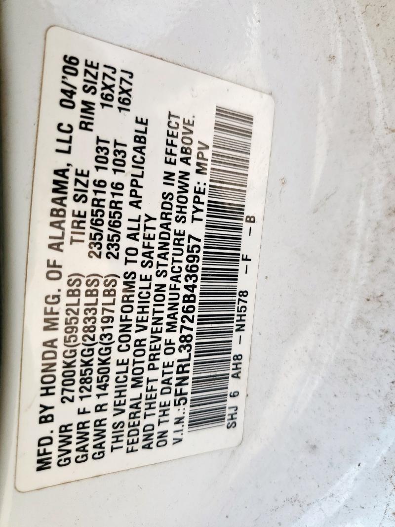5FNRL38726B436957 - 2006 HONDA ODYSSEY EXL WHITE photo 13