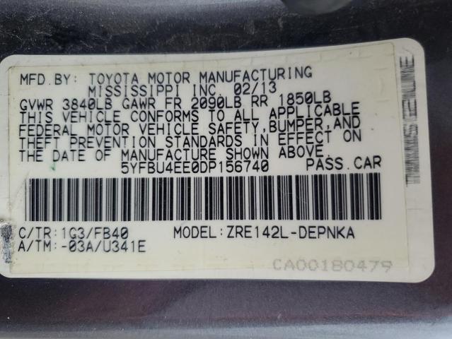 5YFBU4EE0DP156740 - 2013 TOYOTA COROLLA BASE Серый фото 12