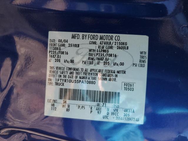 1FTYR10U55PA10880 - 2005 FORD RANGER BLUE photo 12