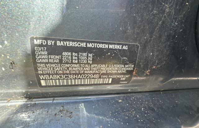 WBA8K3C38HA022948 - 2017 BMW 330 XI Сірий фото 10