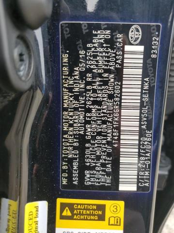 4T4BF1FK6GR582602 - 2016 TOYOTA CAMRY LE 黑色 照片 12