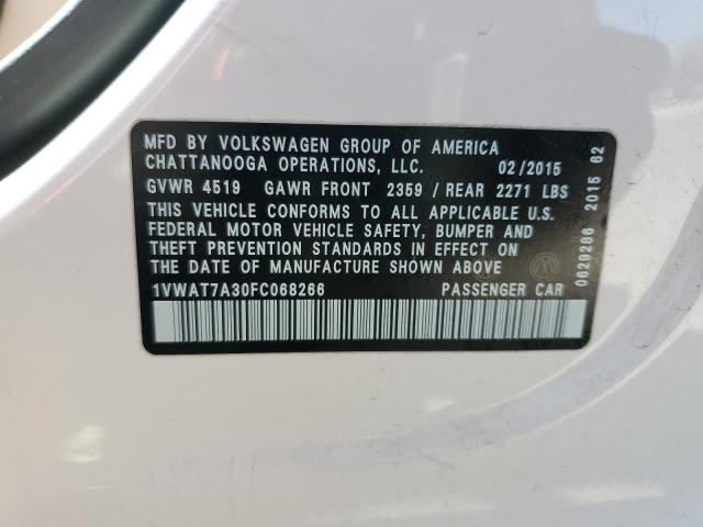 1VWAT7A30FC068266 - 2015 VOLKSWAGEN PASSAT S WHITE photo 12