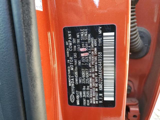 KM8J23A4XHU449168 - 2017 HYUNDAI TUCSON SE ORANGE photo 13