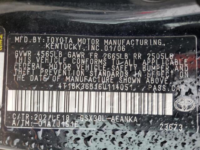 4T1BK36B16U114051 - 2006 TOYOTA AVALON XL BLACK photo 12