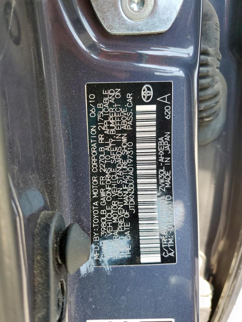 JTDKN3DU7A0197310 - 2010 TOYOTA PRIUS გრაფიტი ფოტო 12