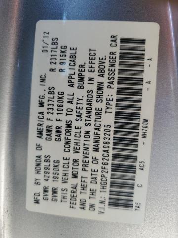 1HGCP2F62CA083205 - 2012 HONDA ACCORD SE فضي صورة 12