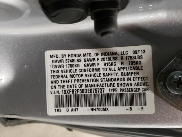 19XFB2F56DE075737 - 2013 HONDA CIVIC LX SILVER photo 12