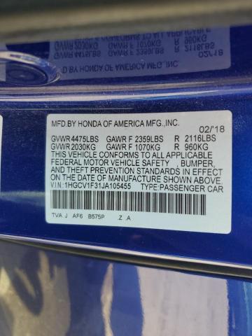 1HGCV1F31JA105455 - 2018 HONDA ACCORD SPORT Blau Foto 12