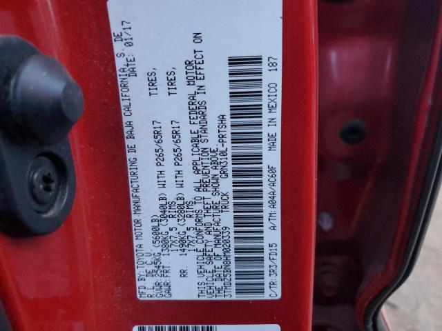 3TMDZ5BN8HM020339 - 2017 TOYOTA TACOMA DOUBLE CAB RED photo 12