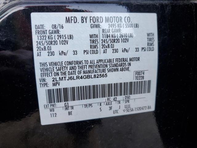 2LMTJ6LR4GBL82565 - 2016 LINCOLN MKX RESERVE 黑色 照片 12