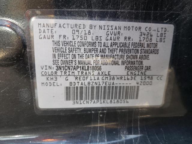 3N1CN7AP1KL818056 - 2019 NISSAN VERSA S BLACK photo 12