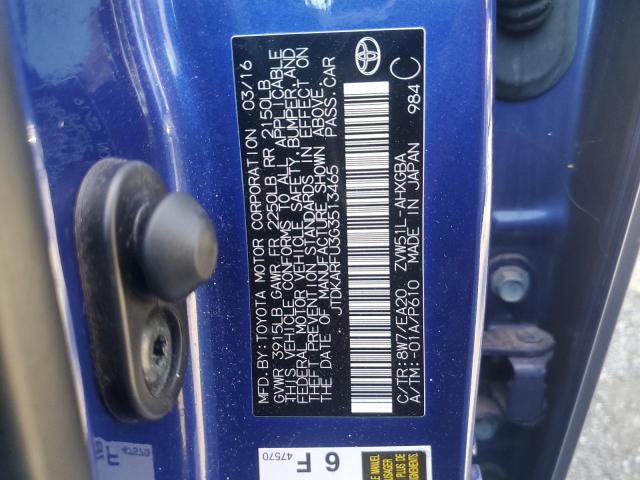JTDKARFU3G3513465 - 2016 TOYOTA PRIUS Mavi fotoğraf 12