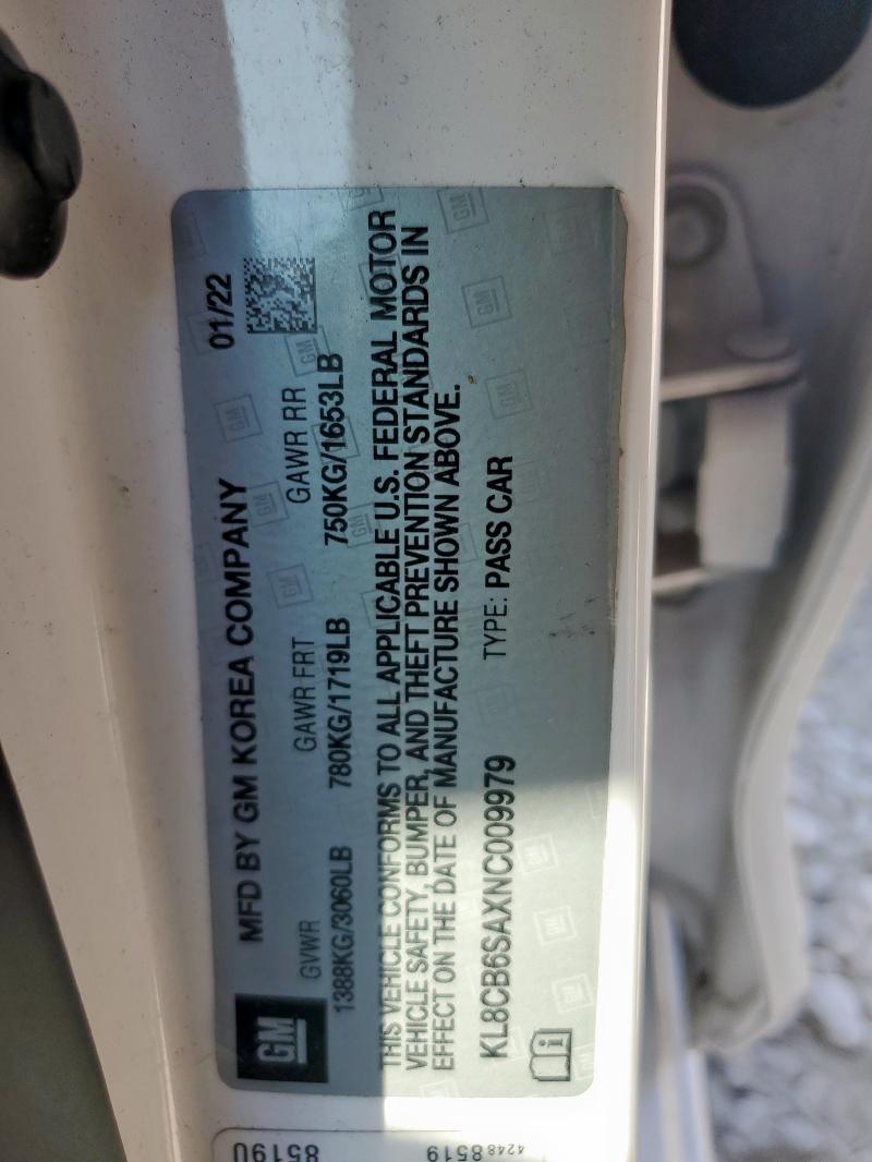 KL8CB6SAXNC009979 - 2022 CHEVROLET SPARK LS TWO TONE photo 12