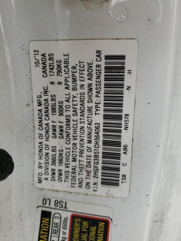 2HGFG3B51CH564063 - 2012 HONDA CIVIC LX WHITE photo 12