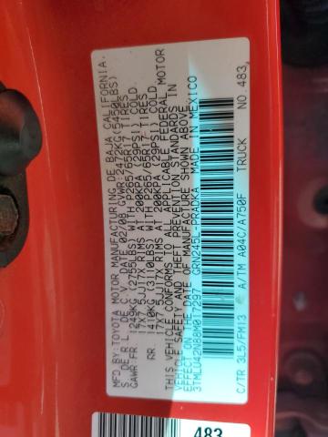 3TMLU42N88M017297 - 2008 TOYOTA TACOMA DOUBLE CAB RED photo 12