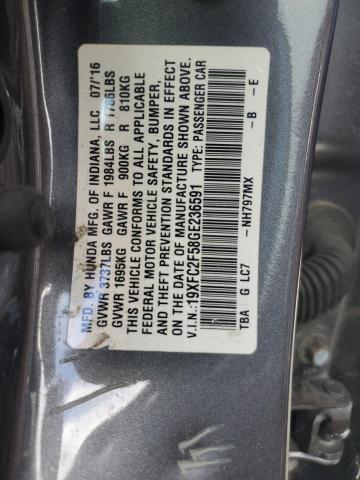 19XFC2F58GE236591 - 2016 HONDA CIVIC LX Մոխրագույն լուսանկար 12