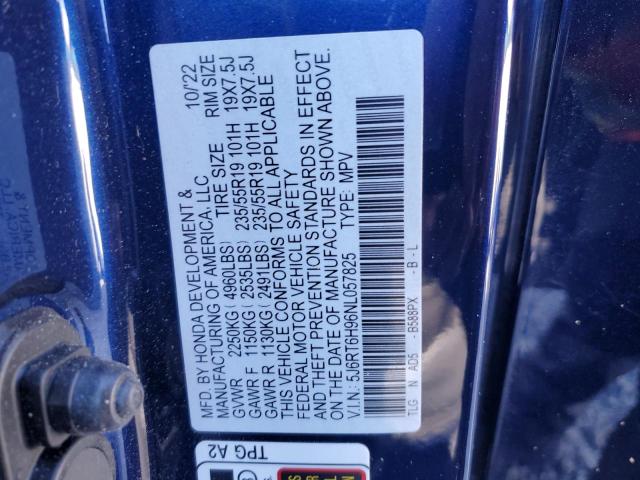 5J6RT6H96NL057825 - 2022 HONDA CR-V TOURING BLUE photo 12