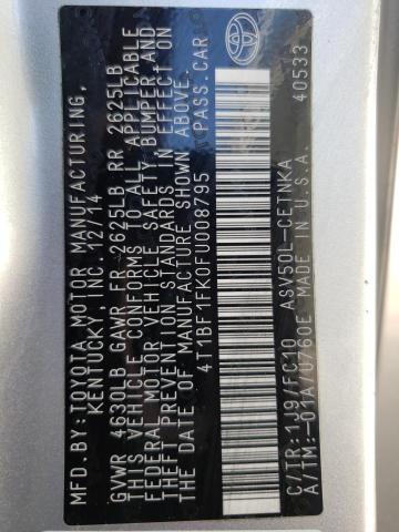 4T1BF1FK0FU008795 - 2015 TOYOTA CAMRY LE SILVER photo 12