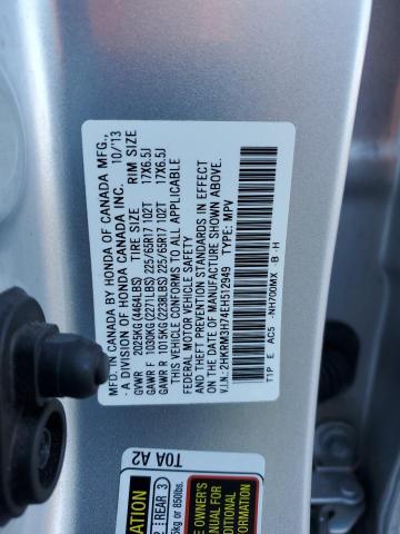 2HKRM3H74EH512949 - 2014 HONDA CR-V EXL SILVER photo 13