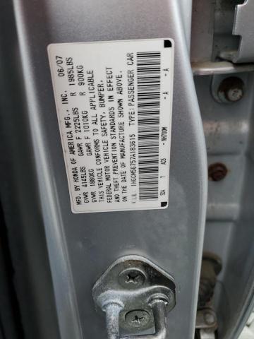 1HGCM56757A183615 - 2007 HONDA ACCORD EX 银色 照片 12
