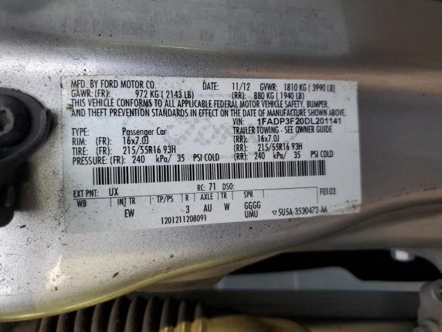 1FADP3F20DL201141 - 2013 FORD FOCUS SE SILVER photo 12