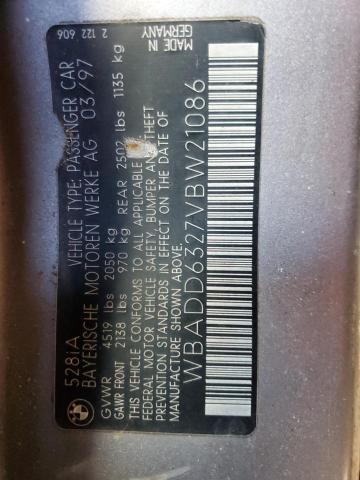 WBADD6327VBW21086 - 1997 BMW 528 I AUTOMATIC GRAY photo 12