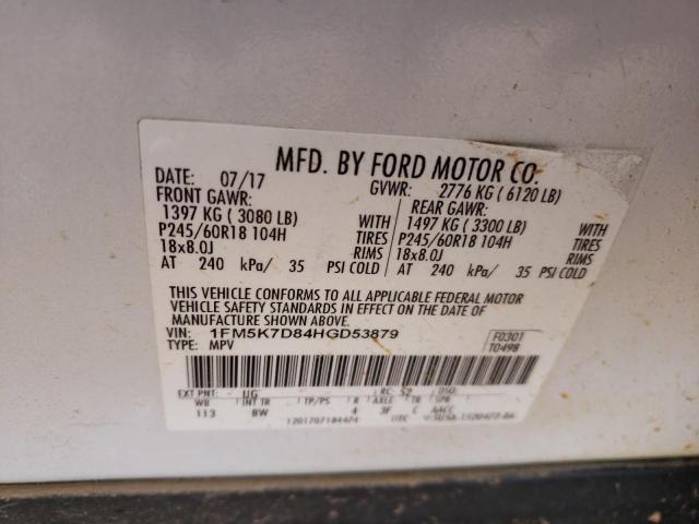 1FM5K7D84HGD53879 - 2017 FORD EXPLORER XLT WHITE photo 13