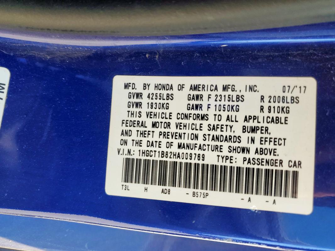1HGCT1B82HA009769 - 2017 HONDA ACCORD EXL BLUE photo 13