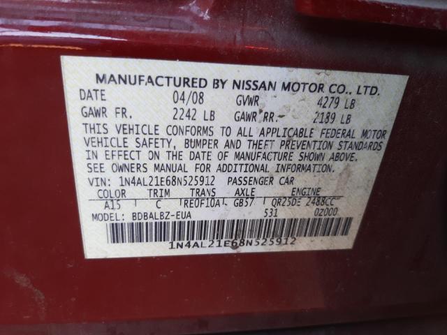 1N4AL21E68N525912 - 2008 NISSAN ALTIMA 2.5 RED photo 12