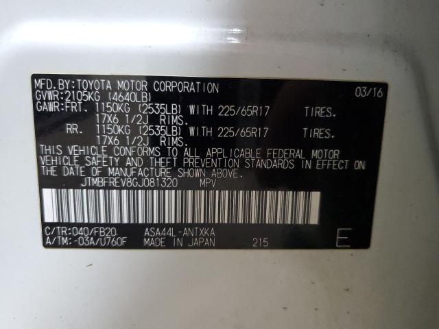 JTMBFREV8GJ081320 - 2016 TOYOTA RAV4 LE WHITE photo 13