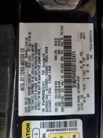 3FA6P0H90DR103455 - 2013 FORD FUSION SE 黑色 照片 12