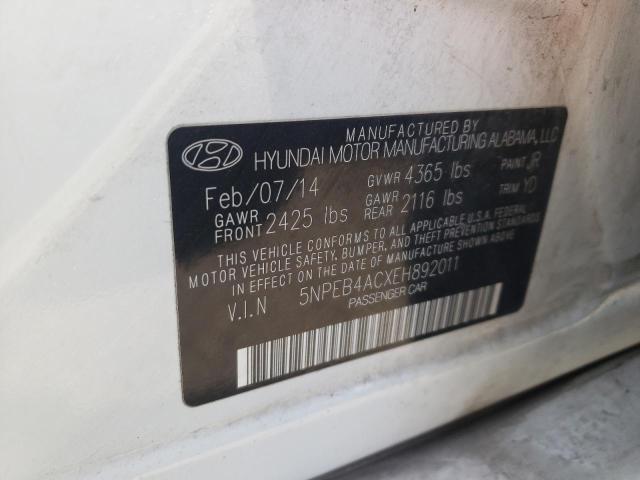 5NPEB4ACXEH892011 - 2014 HYUNDAI SONATA GLS WHITE photo 12