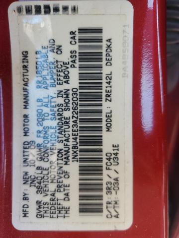 1NXBU4EE3AZ262030 - 2010 TOYOTA COROLLA BASE أحمر صورة 12