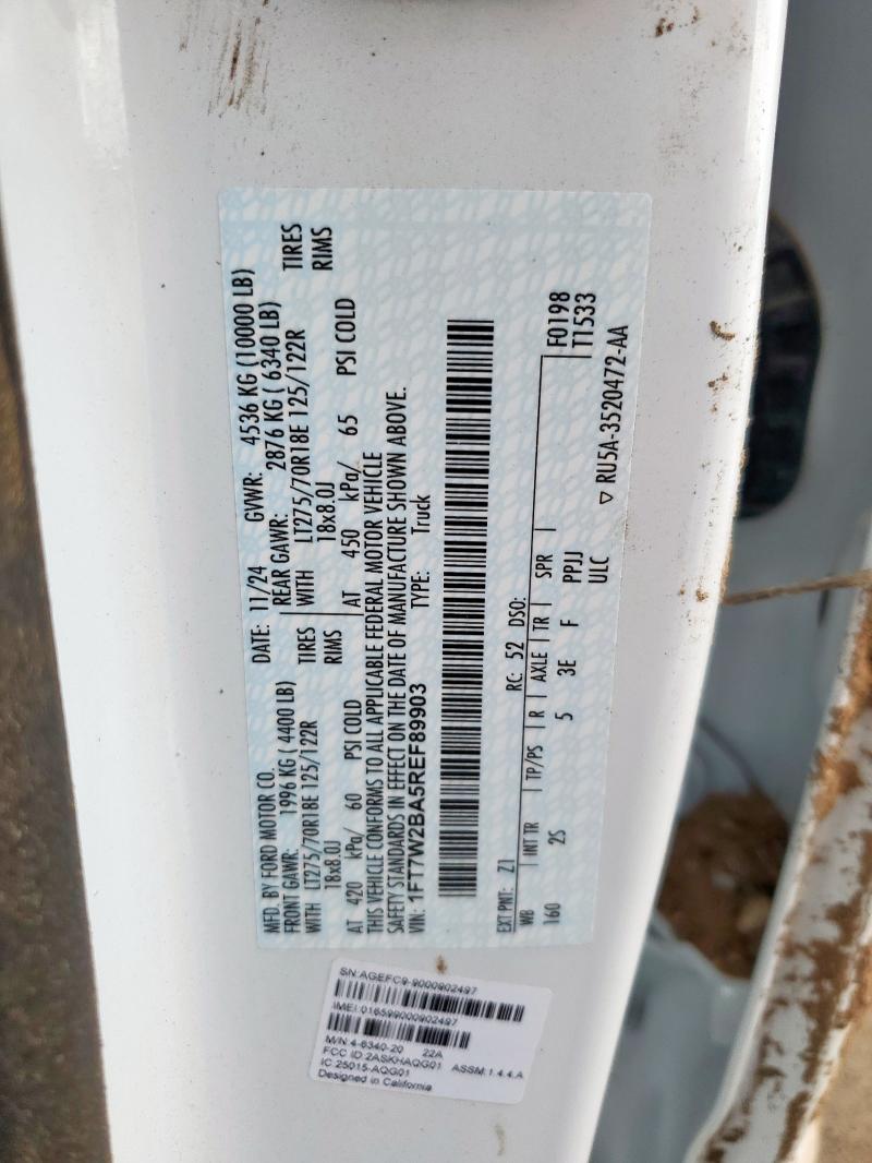 1FT7W2BA5REF89903 - 2024 FORD F250 SUPER DUTY WHITE photo 12