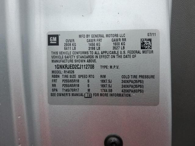 1GNKRJED2CJ112708 - 2012 CHEVROLET TRAVERSE LT SILVER photo 13