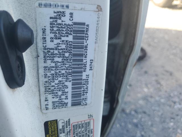 4T1BE32K24U305083 - 2004 TOYOTA CAMRY LE WHITE photo 12