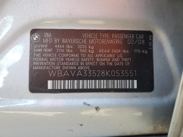 WBAVA33528K053551 - 2008 BMW 328 I SILVER photo 13