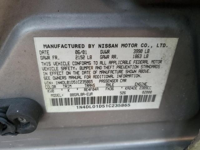 1N4DL01D51C235865 - 2001 NISSAN ALTIMA XE SILVER photo 13