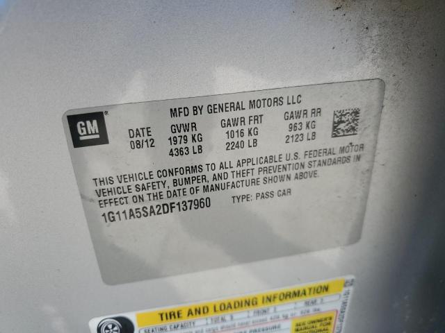 1G11A5SA2DF137960 - 2013 CHEVROLET MALIBU LS 银色 照片 12