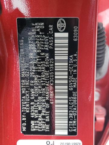 4T1BK1FK3CU513625 - 2012 TOYOTA CAMRY SE Czerwony zdjęcie 12