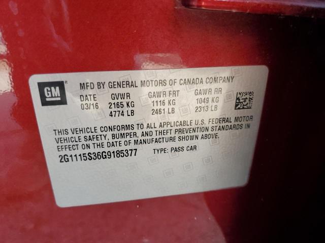 2G1115S36G9185377 - 2016 CHEVROLET IMPALA LT 勃艮第红 照片 13